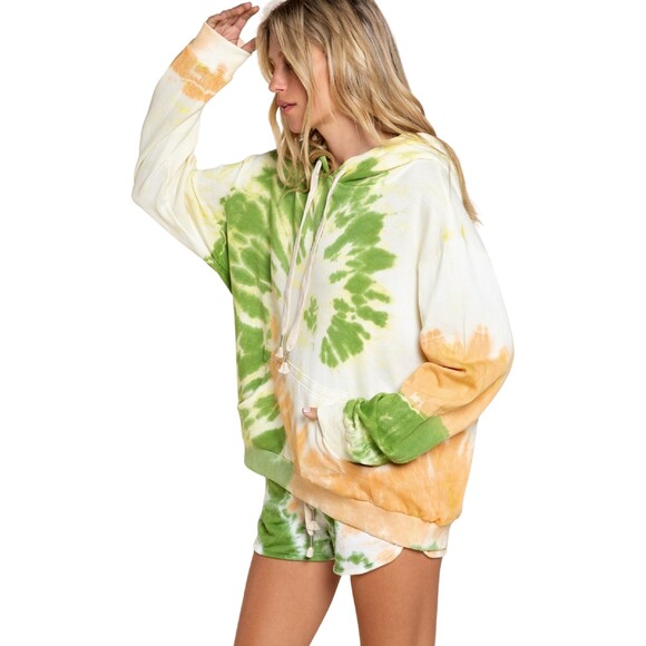 POL oversized boxy tie dye hoodie orange green size small - Picture 7 of 9
